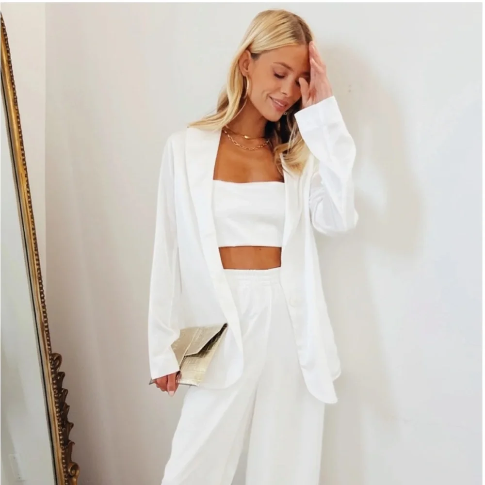 Show Me Your Mumu sz M Felix Blazer Ivory White Luxe Satin